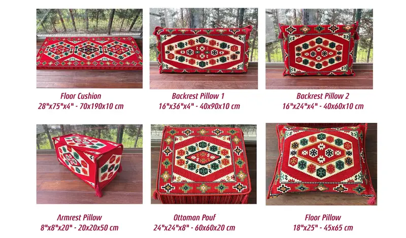 U şeklindeki zemin yastığı, kesit zemin oturma, Osmanlı zemin oturma, geleneksel zemin kanepesi, Kilim desen yastığı, ev dekorasyonu, - 9