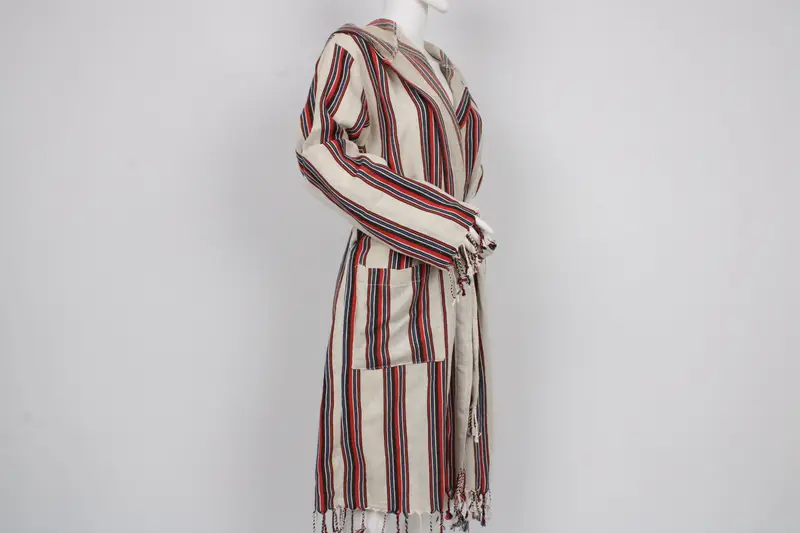 Unisex Bathrobe, Turkish Robe, Personalized Bathrobe, Organic Housecoat, Chic Beach Cloths, Red Striped Design Robe, Morning Gown - 3