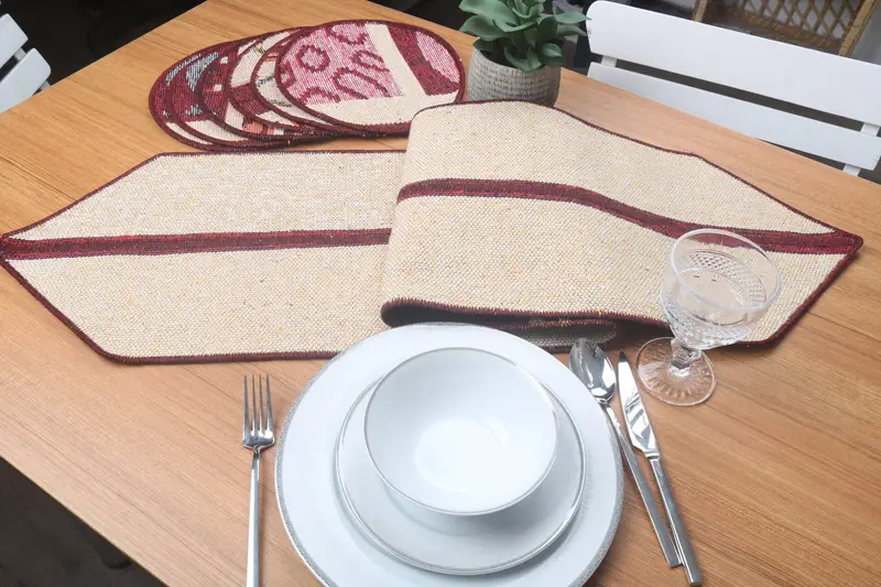ラグテーブルランナーと6つのサプラ、テーブルランナーセット、サービスラグプレースマット、12x56、食器セット、パッチワークラグ装飾、6 - 4