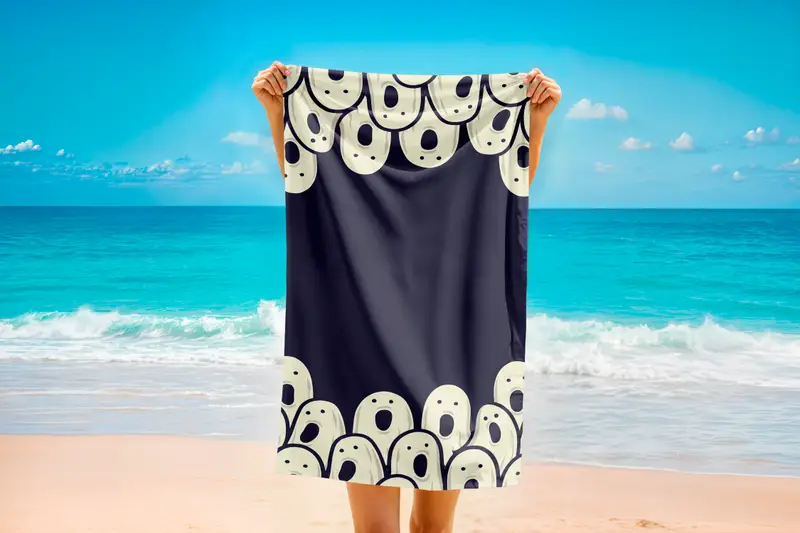 Ghost Pattern Halloween Printed Towel, Cute Spooky Beach Towel, Black and White Design, Fun Halloween Gift,Happy Halloween Gift