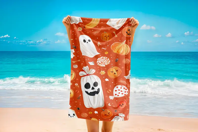 Happy Ghost Gift, Ghost Towel Print, Personalized Gift, Happy Halloween, Halloween Gift Idea, Spooky Towel Gift, Family Halloween Towel,