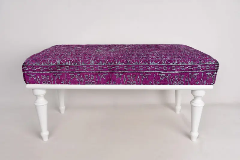 Purple Bench, Mudroom Bench, Vanity Bench,Ottoman Bench, Upholstered Bench, Turkish Rug Bench, Kilim Bench, Home Decor Bench, Handmade Bench - 3