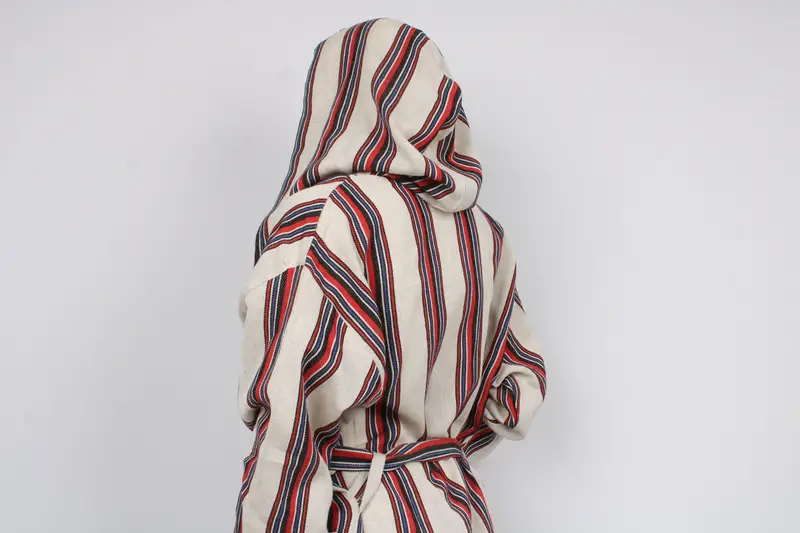 Unisex Bathrobe, Turkish Robe, Personalized Bathrobe, Organic Housecoat, Chic Beach Cloths, Red Striped Design Robe, Morning Gown - 8
