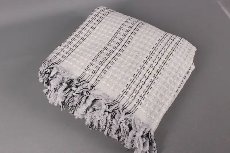 Beach Blanket, Custom Blanket, Light Gray Throw, Striped Blanket, 71x95 Inches Embroidered Bedspread, Camping Throw, Decor Throw, - 6