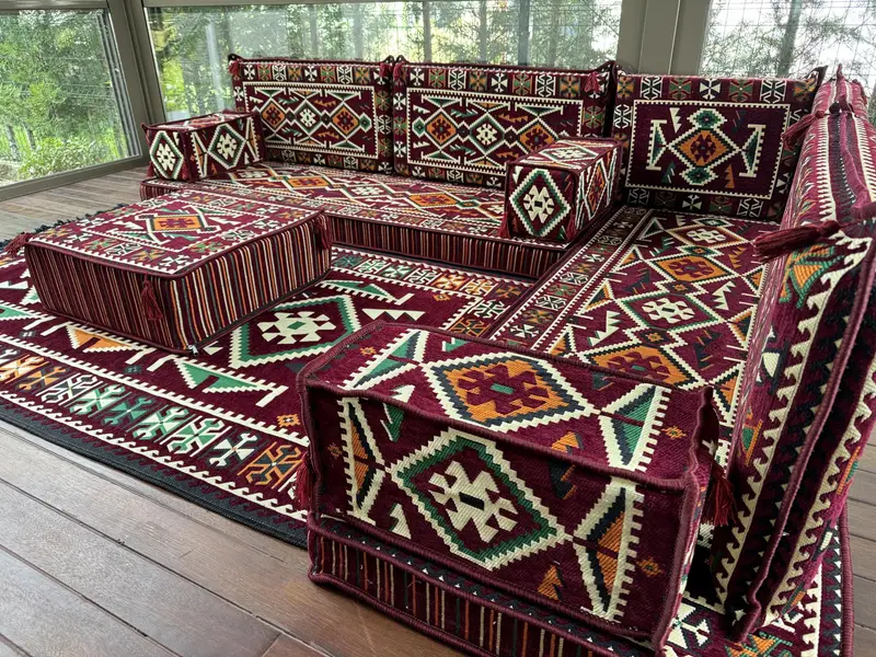 Kilim zemin kanepe, boho zemin oturma, Fas tarzı dekor, Orta Doğu zemin oturma, Fas tarzı kanepe, oryantal zemin kanepe seti, - 8