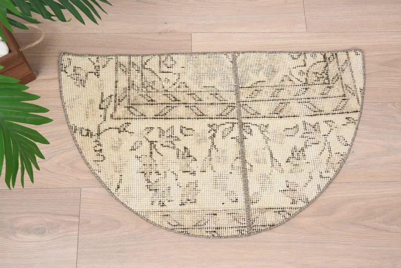 El yapımı yarım yuvarlak Kilim paspas, yarım daire biçimli vintage halı, çevre dostu giriş yolu dekor, Türk banyo paspası, küçük alan vurgu parçası - 9