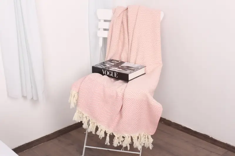 ソファスロー、ピクニックブランケット、ライトピンクの毛布、ダイヤモンドブランケット、79x91インチボヘミアンベッドカバー、キングサイズスロー、カウチブランケット、 - 5