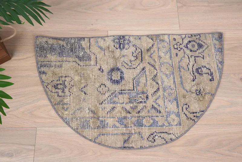 El yapımı yarım yuvarlak Kilim paspas, yarım daire biçimli vintage halı, çevre dostu giriş yolu dekor, Türk banyo paspası, küçük alan vurgu parçası - 6