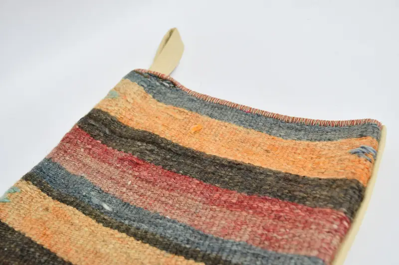 Dekor Kilim çorap, vintage çorap, desenli çorap, turuncu çorap, Noel dekor, Noel çorap, organik çorap, 1522 - 5