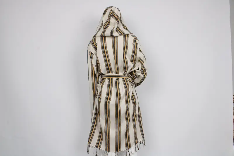 Turkish Robe, Housecoat, Kimono, Wedding Gift Robe, Organic Beach Wear, Unisex Bathrobe, Mustard Striped Robe, Morning Gown, Hammam Dress - 9
