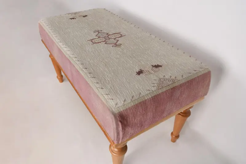 Ottoman Bench Minimal Bench, Upholstered Bench, Turkish Rug Bench, Kilim Bench, Home Decor Bench, Handmade Bench, Bohemian Bench, Desk Bench - 7