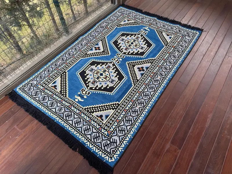 Mavi Osmanlı Zemin Oturma, Türk geleneksel kanepe, U şeklindeki zemin yastığı, Türk kanepe, zemin oturma, Kilim yastığı, eve taşınma hediyesi, - 6
