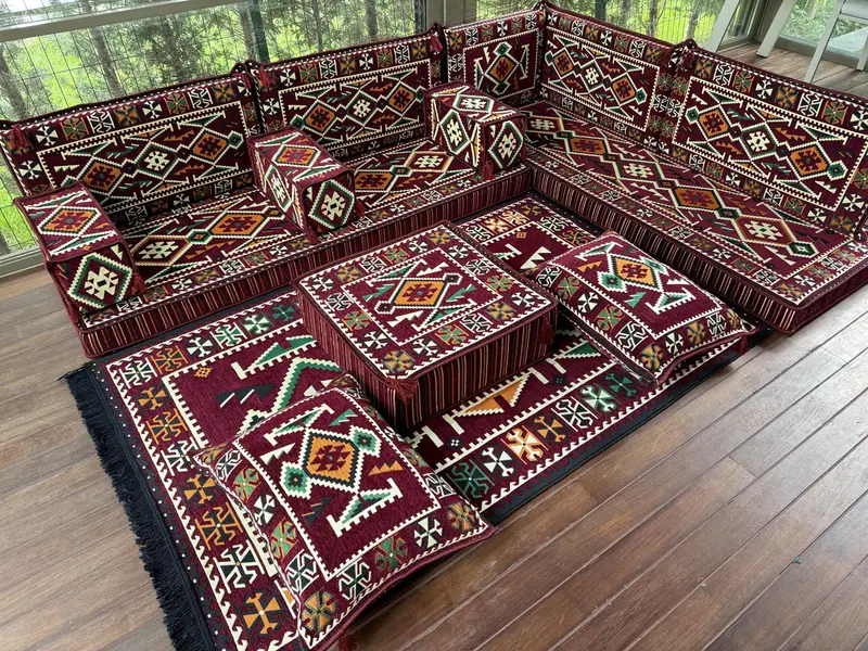 Kilim zemin kanepe, boho zemin oturma, Fas tarzı dekor, Orta Doğu zemin oturma, Fas tarzı kanepe, oryantal zemin kanepe seti, - 3