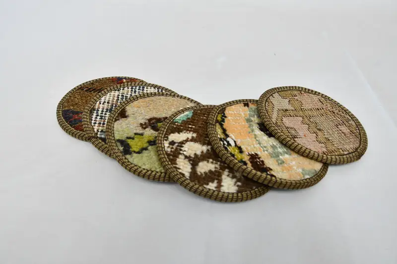 İçecek coaster, onun için hediye, cam ped, bej ped, halı pedi, daire coaster, etnik ped, hediye pedi, benzersiz ped, kabile pedi, masa pedi, - 3