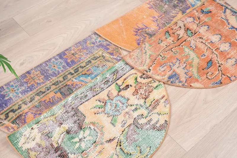 El yapımı yarım yuvarlak Kilim paspas, yarım daire içi vintage halı, çevre dostu giriş yolu paspası, Türk Banyo Boho Küçük Uzay Zemin Dekor Aksanı - 2