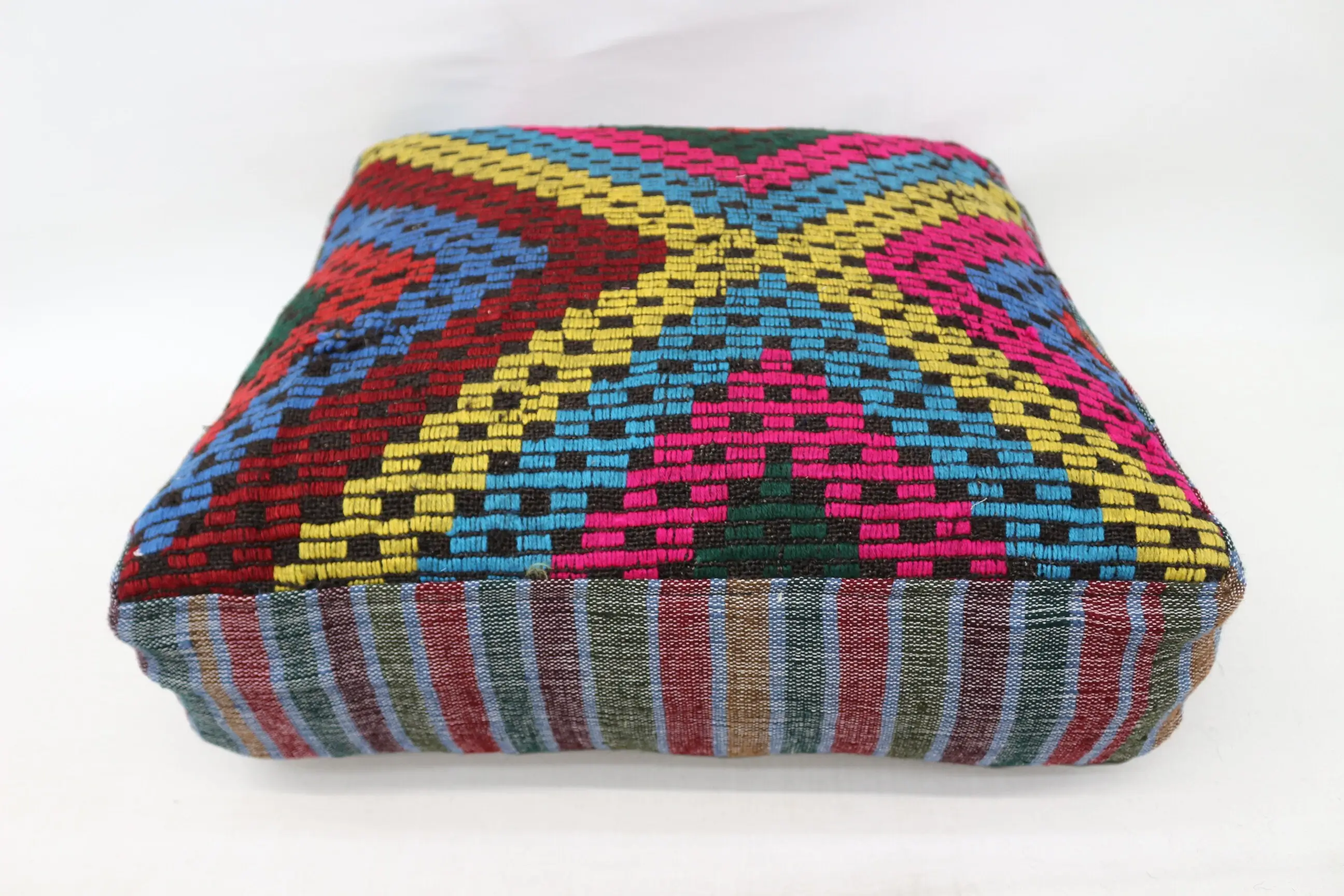 Kilim Pouf, bocanada de piso, 24x24x6, cubierta de almohada de piso, cubierta de almohada de jardín, bordado kilim pouf, hojaldres de decoración del hogar SP606015 117 - 1