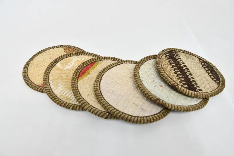 Yuvarlak coaster, çay pedi, içecek coaster, bej ped, çizgili ped, dokuma coaster, Türk halı pedi, toptan ped, kabile pedi, - 3