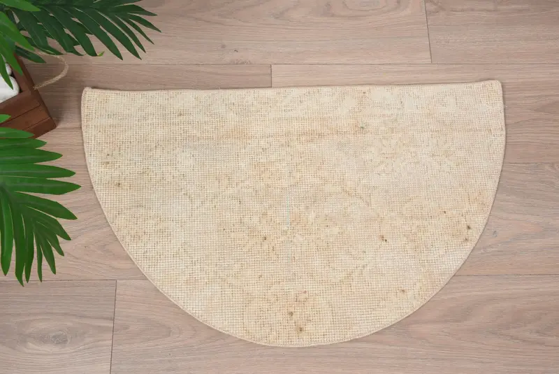 El yapımı yarım yuvarlak Kilim paspas, yarım daire biçimli vintage halı, çevre dostu giriş yolu dekor, Türk banyo paspası, küçük alan vurgu parçası - 7