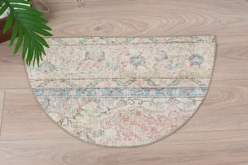 El yapımı Kilim paspas, yarım daire içi vintage yarım yuvarlak halı, çevre dostu giriş yolu, Türk boho banyo halı, küçük uzay zemin dekor - 6