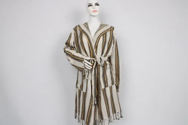 Turkish Robe, Housecoat, Kimono, Wedding Gift Robe, Organic Beach Wear, Unisex Bathrobe, Mustard Striped Robe, Morning Gown, Hammam Dress - 1