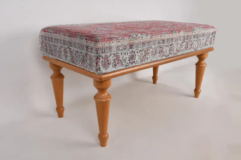 Desk Bench, Hallway Bench, Ottoman Bench, Vanity Bench, Upholstered Bench, Turkish Rug Bench, Kilim Bench, Home Decor Bench, Handmade Bench - 6
