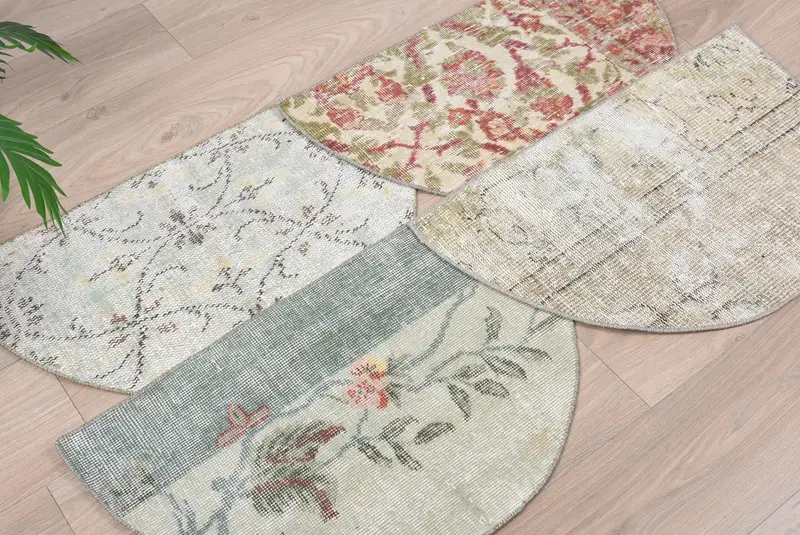 Vintage el yapımı Kilim paspas, yarım daire biçimli yarım yuvarlak halı, çevre dostu giriş yolu, boho banyo halı, Türk küçük uzay zemin aksanı - 2