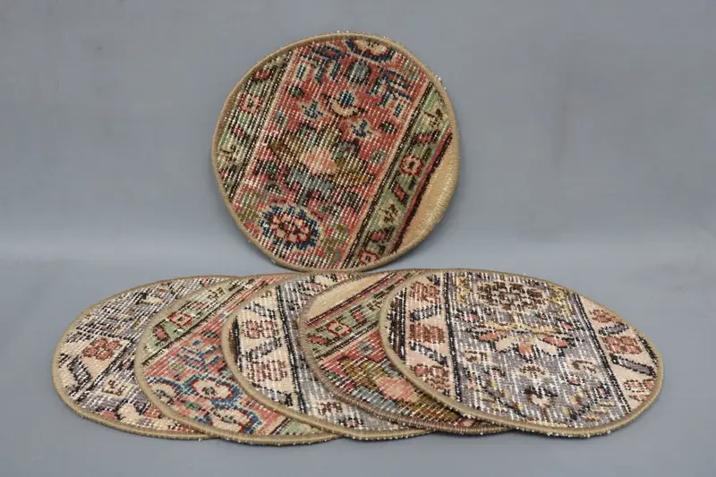 Fare ped, Türk halısı, vintage halı alt plakası, altı set, rustik halı supla, 10 "x10" hediye supla, halı supla, yemek aksesuarı, 3 - 1