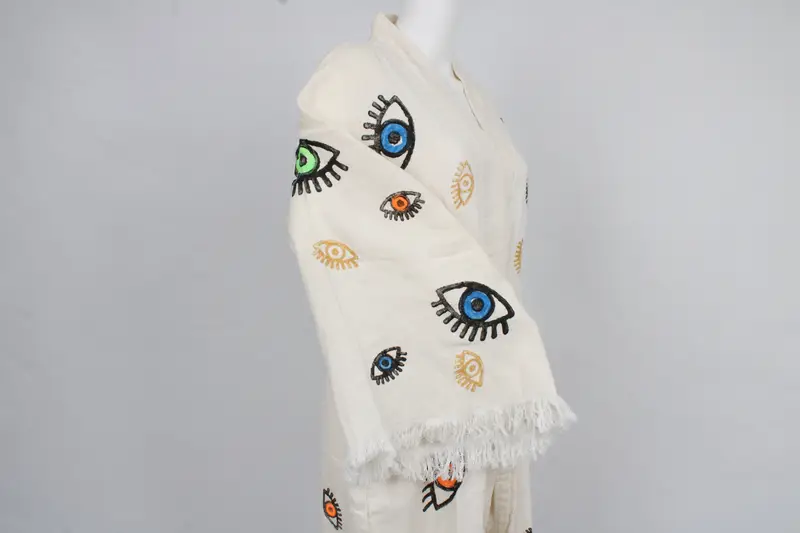 Custom Wedding Gift, Personalized Muslin Kimono, Evil Eye Design Bathrobe, Muslin Dressing Gown, Rb-Kmn - 4