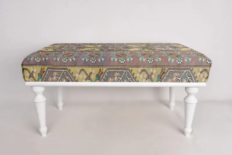 Geometric Bench, Mudroom Bench, Ottoman Bench, Upholstered Bench, Turkish Rug Bench, Kilim Bench, Home Decor Bench, Handmade Bench - 3