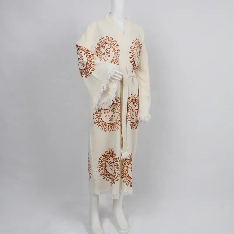 Kimono de muselina personalizado, ropa de playa personalizada, bata de mañana, albornoz con estampado de sol