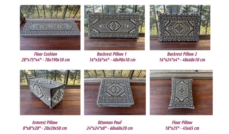 Gri kanepe, osmanlı zemin oturma, geleneksel kanepe, zemin yastığı, kesit zemin oturma, Kilim desen yastığı, ev dekoru, kanepe dekoru, - 3