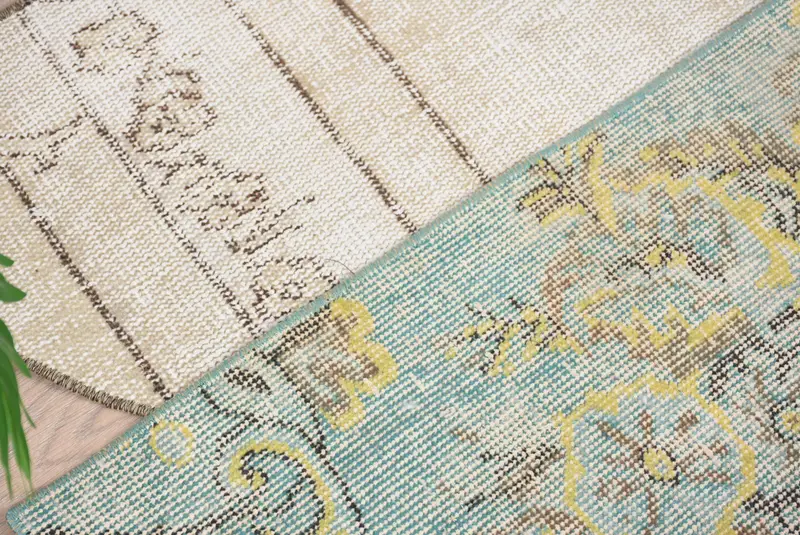 Vintage el yapımı Kilim paspas, yarım daire biçimli yarım yuvarlak halı, çevre dostu giriş yolu, Türk boho banyo halı, küçük alan aksanı - 5