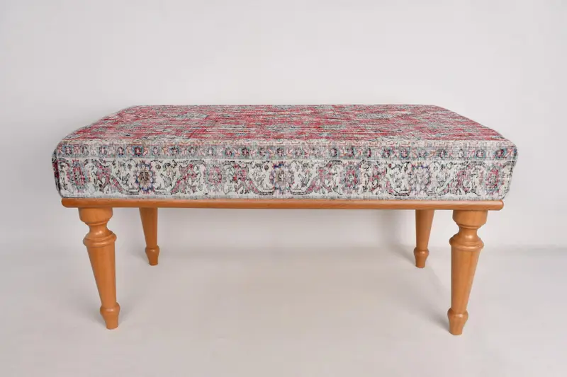 Desk Bench, Hallway Bench, Ottoman Bench, Vanity Bench, Upholstered Bench, Turkish Rug Bench, Kilim Bench, Home Decor Bench, Handmade Bench - 4