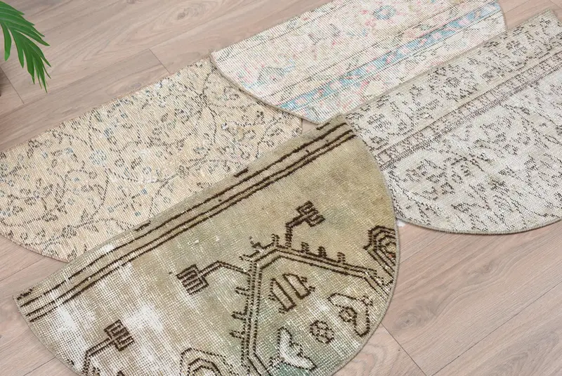 El yapımı Kilim paspas, yarım daire içi vintage yarım yuvarlak halı, çevre dostu giriş yolu, Türk boho banyo halı, küçük uzay zemin dekor - 2