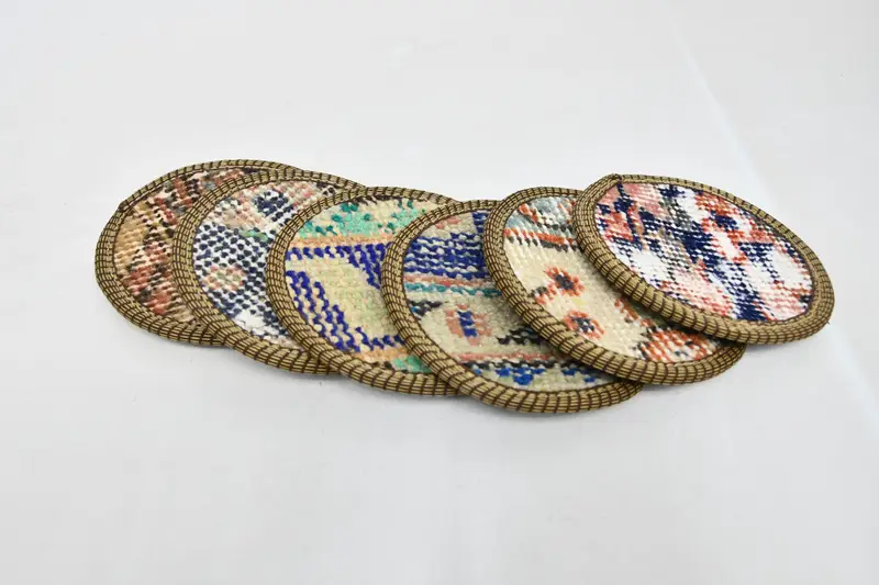 Altı set, yuvarlak coaster, çay ped, bej ped, halı pedi, geleneksel coaster, vintage coaster, benzersiz coaster, hediye coaster, - 3