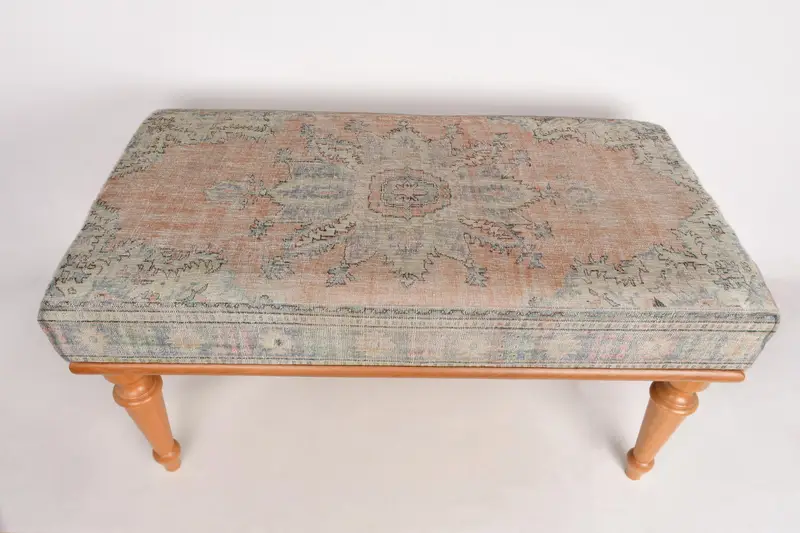 Medallion Ottoman Bench,Ottoman Bench, Upholstered Bench, Turkish Rug Bench, Kilim Bench, Home Decor Bench, Handmade Bench, Frontdoor Bench - 1