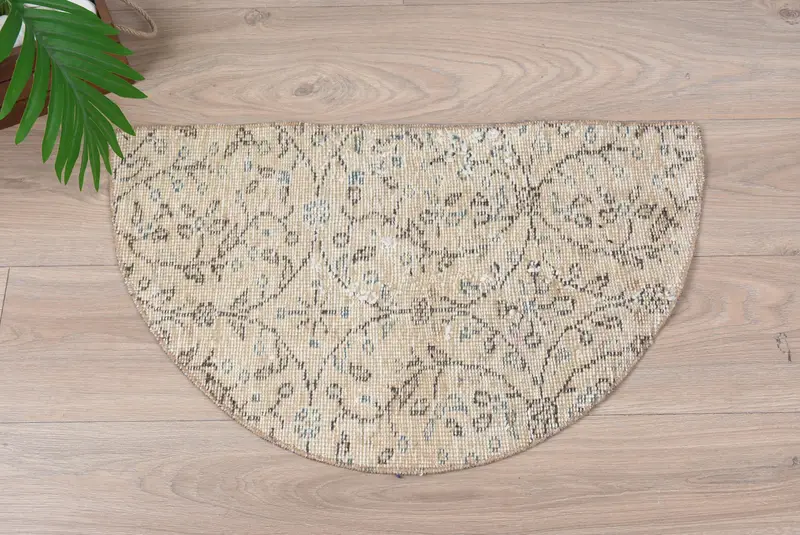 El yapımı Kilim paspas, yarım daire içi vintage yarım yuvarlak halı, çevre dostu giriş yolu, Türk boho banyo halı, küçük uzay zemin dekor - 9