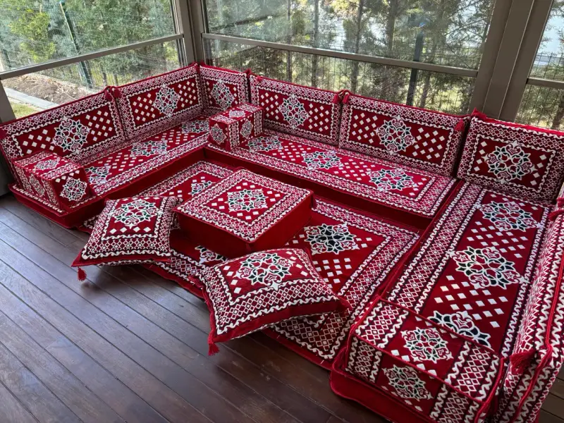 Kilim desen kanepesi, Osmanlı zemin oturma, Türk yastığı, geleneksel kanepe, u şeklinde zemin yastığı, Kilim yastığı, eve taşınma hediyesi - 1
