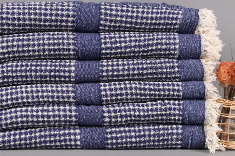 Bedcover, Turkish Blanket, Navy Throw, Waffle Throw, 79x83 Inches Shower Curtain, Picnic Blanket, Gift Blanket, Bedding Blanket, - 2