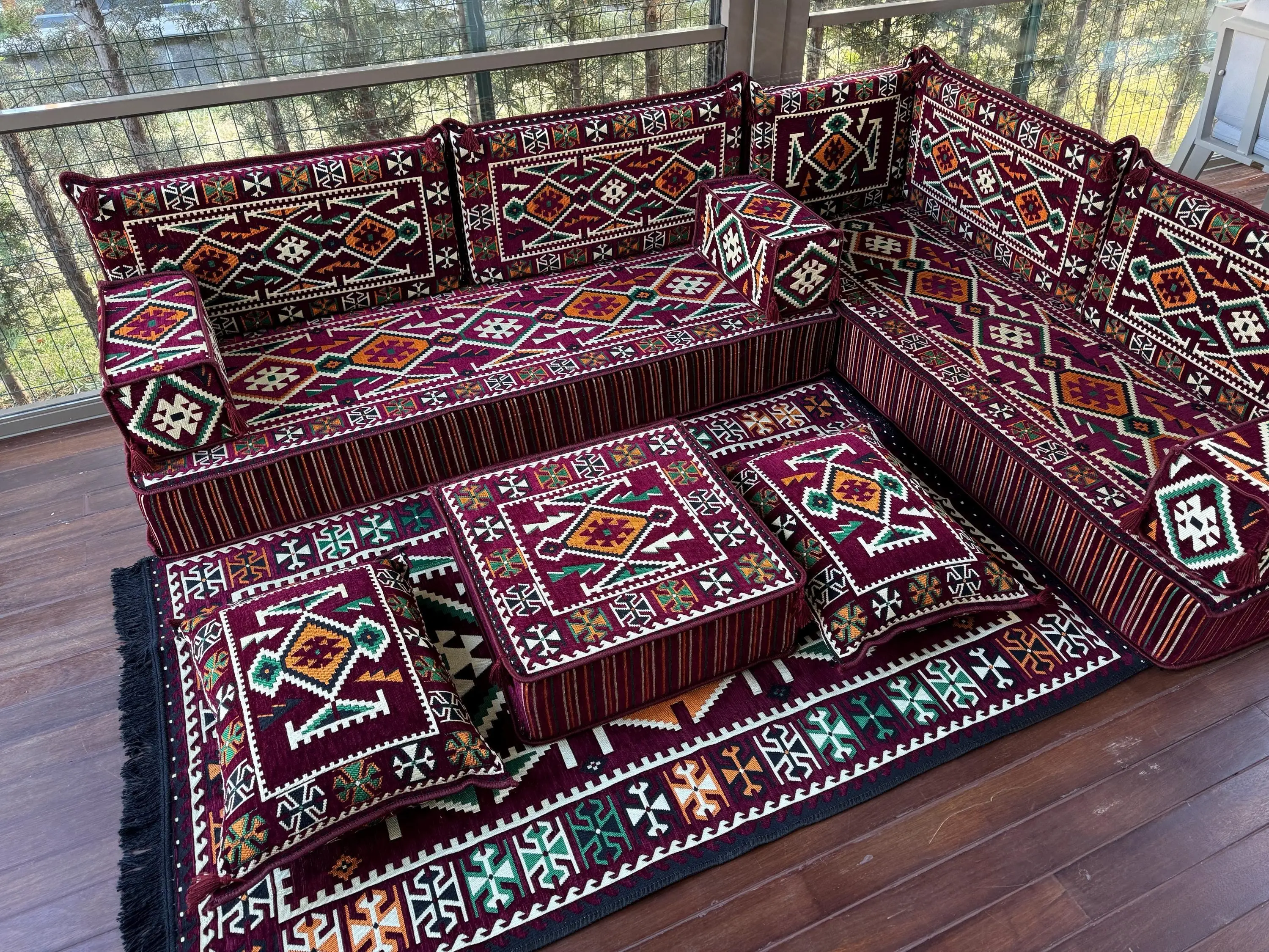 Traditionelles Sofa-Set, Wohnzimmerbodensofa, arabisches Sofa, Osmanische Bodenkissen, Bodensofa, U-förmiges Sofa, osmanisches Sofa, Kissenkissen - 1