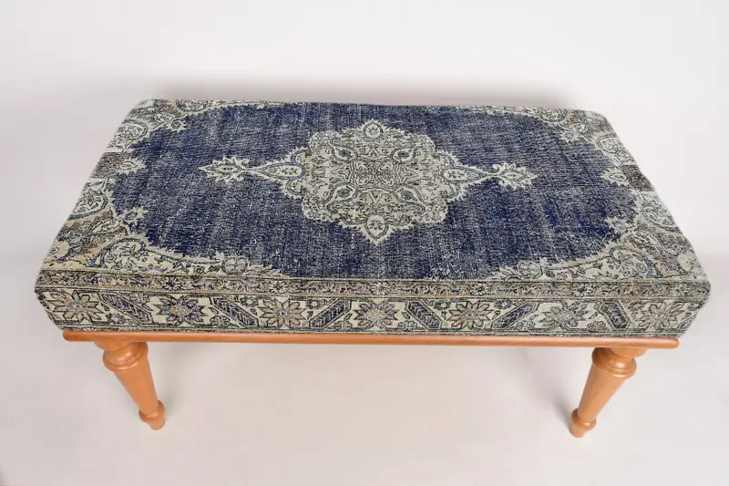 Footstool Bench, Coffee Bench, Ottoman Bench, Upholstered Bench, Turkish Rug Bench, Kilim Bench, Home Decor Bench, Handmade Bench - 1