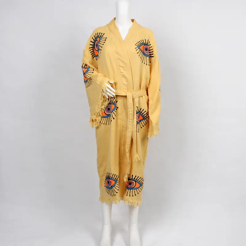 Muslin Housecoat, Spa Kimono, Evil Eye Design Beach Wear, Party Dressing Gown