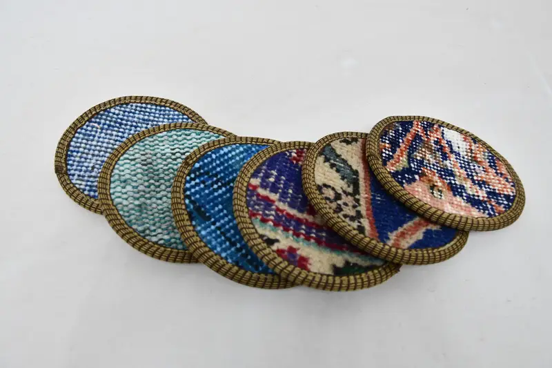 İçecek Coaster, Halı Coaster, Çay Yastığı, Mavi Coaster, Halı Coaster, Ev Teslim Hediye Pedi, Rustik Coaster, Türk Halı Pedi, Dokuma Coaster, - 3