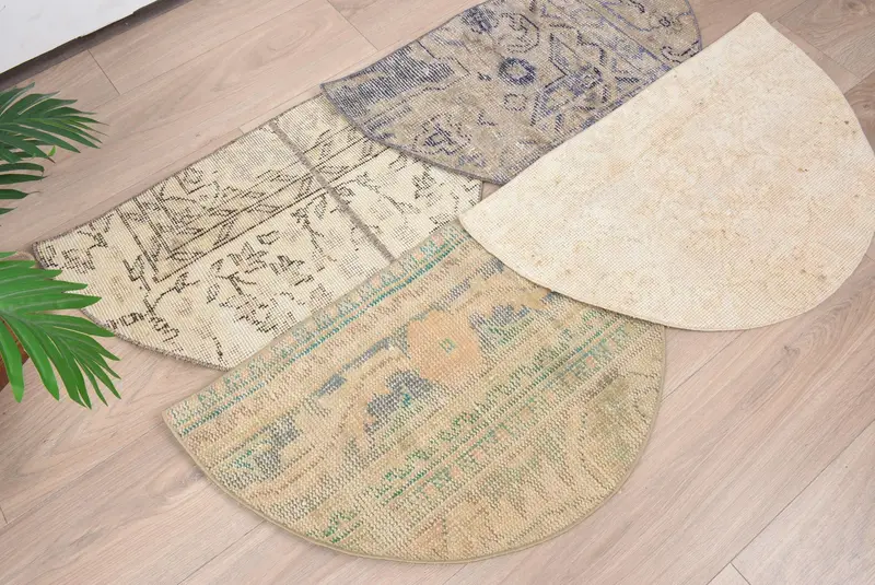 El yapımı yarım yuvarlak Kilim paspas, yarım daire biçimli vintage halı, çevre dostu giriş yolu dekor, Türk banyo paspası, küçük alan vurgu parçası - 2