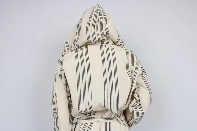 Turkish Bathrobe, Cotton Personalized Robe, Black Kimono, Wedding Gifts, Unisex Striped Design Robe, Morning Gown, Chic Beach Cloths, - 7
