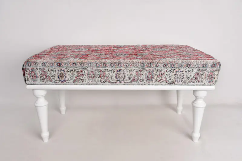 Desk Bench, Hallway Bench, Ottoman Bench, Vanity Bench, Upholstered Bench, Turkish Rug Bench, Kilim Bench, Home Decor Bench, Handmade Bench - 3