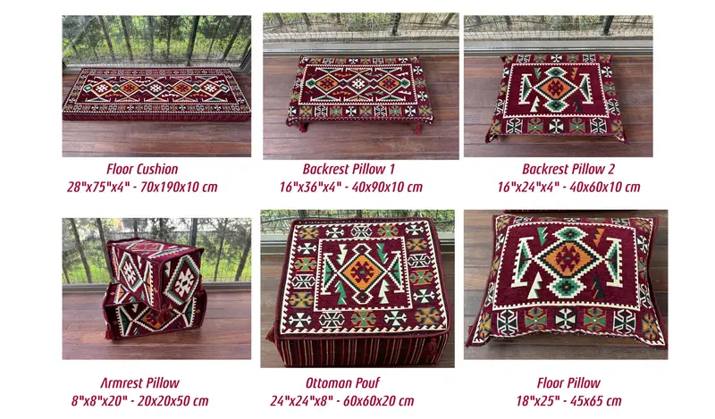 Kilim zemin kanepe, boho zemin oturma, Fas tarzı dekor, Orta Doğu zemin oturma, Fas tarzı kanepe, oryantal zemin kanepe seti, - 4