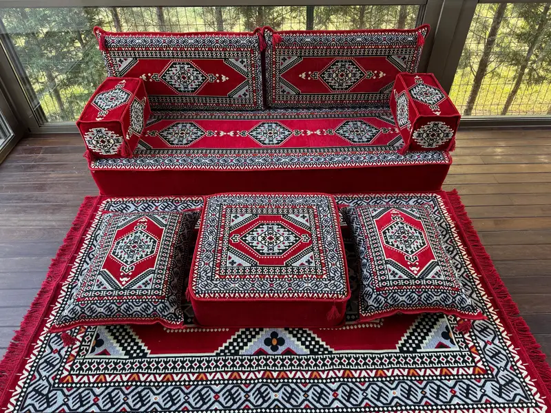 Anatolian zemin oturma, Majlis kanepe, oturma odası zemin kanepe seti, Osmanlı zemin oturma, geleneksel zemin kanepe, u şeklinde kanepe, Arapça kanepe - 3