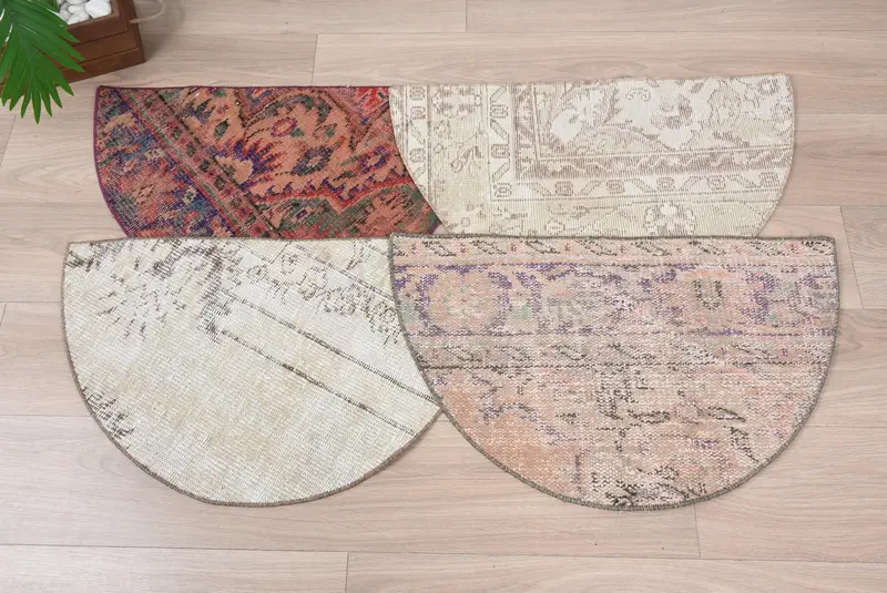 El yapımı Kilim paspas, yarım daire biçimli yarım yuvarlak halı, çevre dostu giriş yolu dekor, Türk boho banyo mat, küçük uzay zemin aksan halı - 1