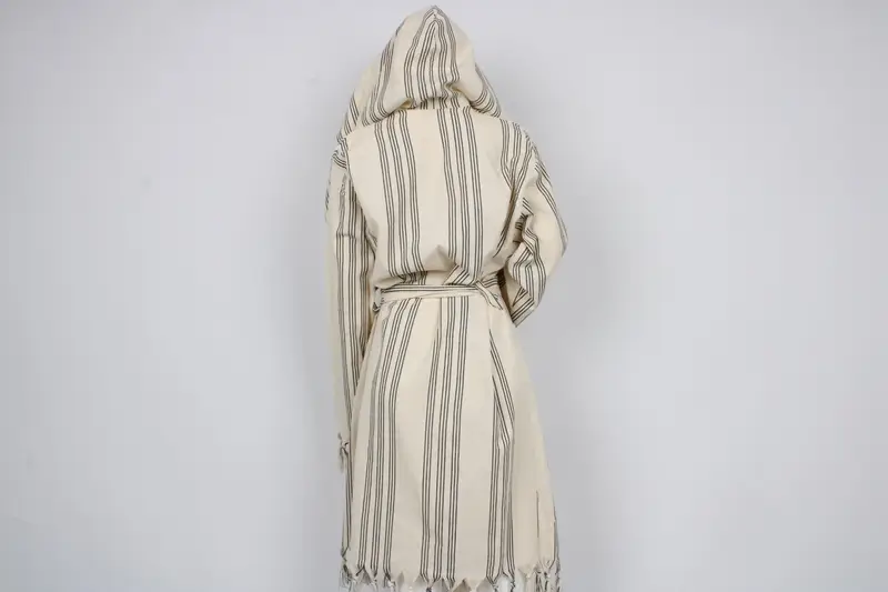Turkish Bathrobe, Cotton Personalized Robe, Black Kimono, Wedding Gifts, Unisex Striped Design Robe, Morning Gown, Chic Beach Cloths, - 9